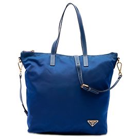 Sac cabas convertible à zip bleu Prada Tessuto Bleu