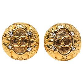 Orecchini a clip rotondi Chanel CC placcati oro e strass D'oro