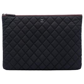 Black Chanel Large Quilted Nylon O Case Clutch Black