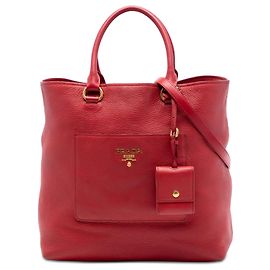 Sac cabas convertible à poche avant en Vitello Daino rouge Prada Rouge