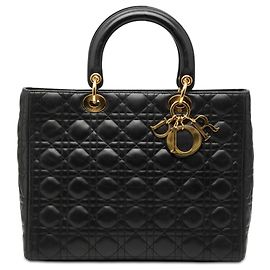 Borsa Lady Dior Large in agnello cannage nero Nero