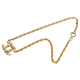 Collier avec pendentif strass plaqué or Gold Chanel CC Doré