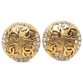 Orecchini a clip rotondi Chanel CC placcati oro e strass D'oro