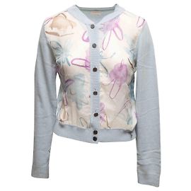 Valentino Garavani Hellblauer & mehrfarbiger Valentino Wollmischung Cardigan mit Blumenmuster Größe US S Blau