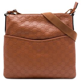 Borsa messenger piatta Gucci Guccissima marrone Marrone
