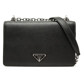 Bolsa transversal de corrente em Saffiano e Tessuto preto Prada Preto