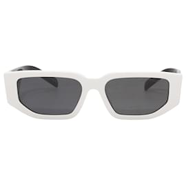 White & Black Prada Color Block Rectangular Sunglasses White