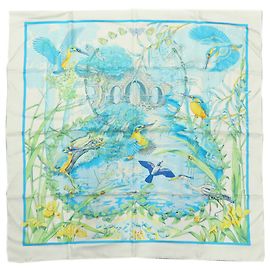 Sciarpa in seta Hermès Au Bord Leau 90 bianca Bianco