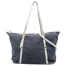 Borsa satchel in tela Canapa Prada blu con logo Blu