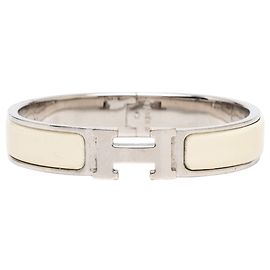 Hermès Narrow Enamel Clic Clac H Armband Weiß PM Weiß