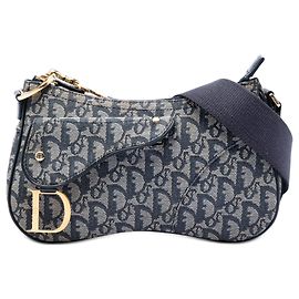 Blue Dior Diorissimo Trotter Canvas Double Saddle Crossbody Azul