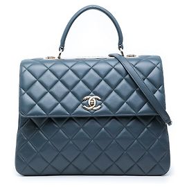 Bolsa Chanel Large Lambskin Trendy CC Top Handle Flap Satchel Azul Azul