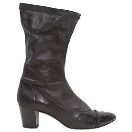Black Chanel Cap-Toe CC Mid-Calf Boots Size 41 Black