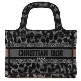 Gray Dior Mizza Mini Embroidered Canvas Leopard Book Tote Handbag Grey