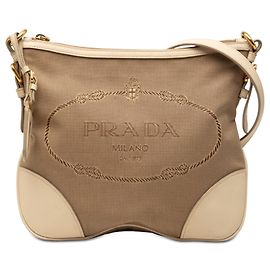 Borsa a tracolla Prada in tela Canapa marrone con logo Marrone