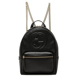 Mochila Gucci Soho Chain em couro de bezerro granulado preto Preto