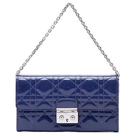 Blue Dior Patent Cannage Miss Dior Wallet on Chain Handbag Blue
