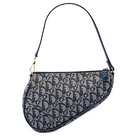 Blue Dior Mini Diorissimo Canvas Saddle Pochette Shoulder Bag Blue