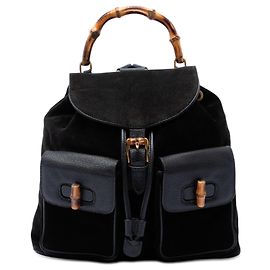 Black Gucci Suede Bamboo Backpack Black