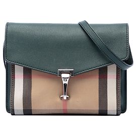 Bolsa transversal Burberry Macken em couro e lona House Check verde, pequena Verde