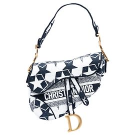 Bolsa Saddle Dior em lona branca com estrelas bordadas Branco