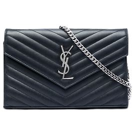Bolsa transversal carteira envelope Saint Laurent Grain De Poudre Chevron Cassandre preta Preto