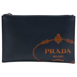 Blaue Prada Saffiano Logo Clutch Blau
