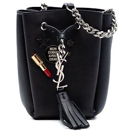 Sac seau Bourse en cuir noir avec monogramme orné Saint Laurent Noir