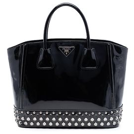 Tote Spazzolato nero con cristalli e borchie Prada Nero