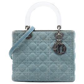 Blue Dior Medium Denim Cannage Acrylic Handles Lady Dior Satchel Blue