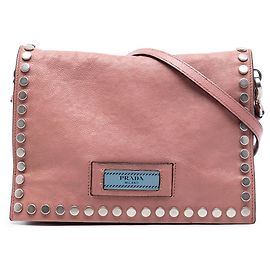 Bolsa transversal Prada Glace Calfskin Studded Etiquette Flap rosa Rosa