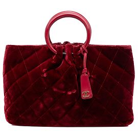 Bolsa Chanel CC de veludo acolchoado vermelho com alça superior Vermelho