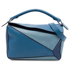Bolsa Satchel Puzzle em couro de bezerro tricolor azul LOEWE Medium Azul