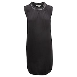 Robe en laine mérinos avec bordures en cuir noire Yves Saint Laurent Taille US S Noir