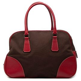 Brown Prada Cinghiale Trimmed Canvas Canapa Bauletto Bag Brown
