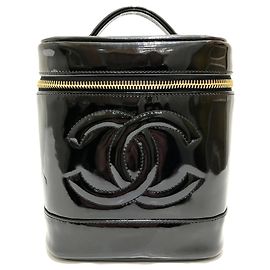 Sac Vanity en cuir émaillé Chanel Noir