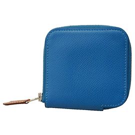 Hermès Carteira/Porta-moedas compacta de seda Hermes Azap Mini Silk Azul