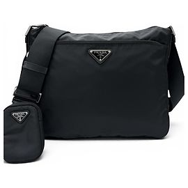 Bolsa de ombro transversal Prada em couro e Re-Nylon com logótipo triangular Preto