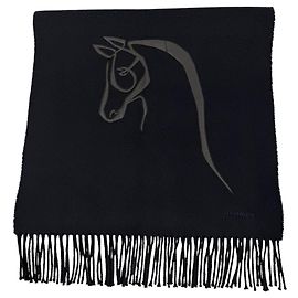 Hermès Stola HERMES Cheval au Tre in cashmere e pelle Nero Blu navy