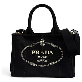 Prada 1BG439 Canapa NERO Triangle Logo Plate Design Tote Bag Black