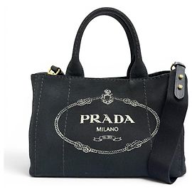 Saco de Ombro 2-Way Prada 1BG439 em Lona de Canapa e Couro com Logotipo Triangular Preto