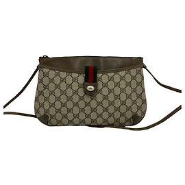 Bolsa de Ombro em Couro GUCCI Vintage Sherry Line GG Logo Marrom Vermelho Verde