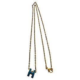 Hermès Colar Hermes Mini Pop H com pingente dourado e azul Azul Dourado