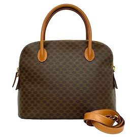 Céline Celine Vintage Macadam Blazon Pattern 2-Way Handbag Brown