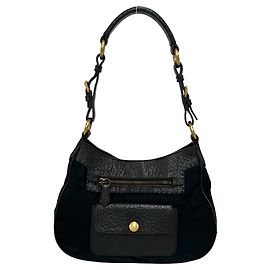 PRADA Triangle Logo Plate Hardware Shoulder Tote Brown Black