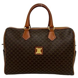 Céline Bolsa Celine Vintage Macadam Blazon Pattern Marrom