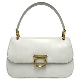 Céline CELINE Vintage Logo Gancini Hardware Leather Handbag White