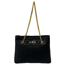 Céline CELINE Vintage Blazon Triomphe Leather Chain Shoulder Bag Black