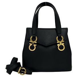 Salvatore Ferragamo Gancini Leather Handbag Black