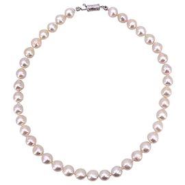 Autre Marque Colar de pérolas brancas barrocas 9 mm com fecho de prata texturizada cm 46 Branco